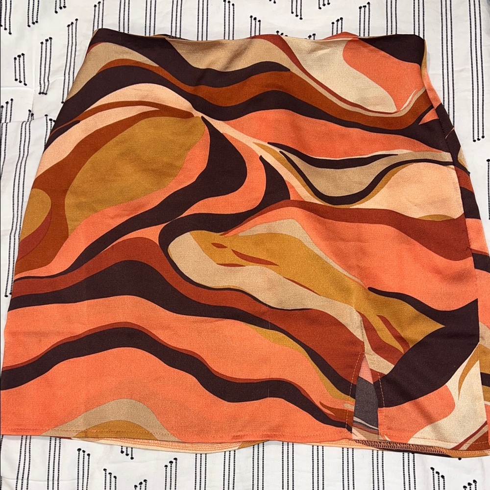 Princess Polly Abstract Swirl Mini Skirt in Orange and Brown